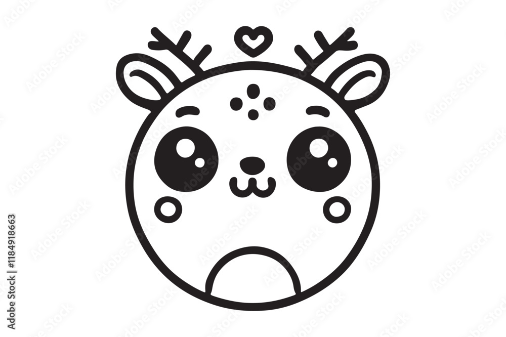 Fototapeta premium Cute cartoon reindeer face line art