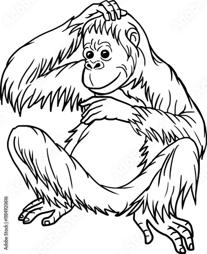 orang utan image line vector illustration isolated on white background