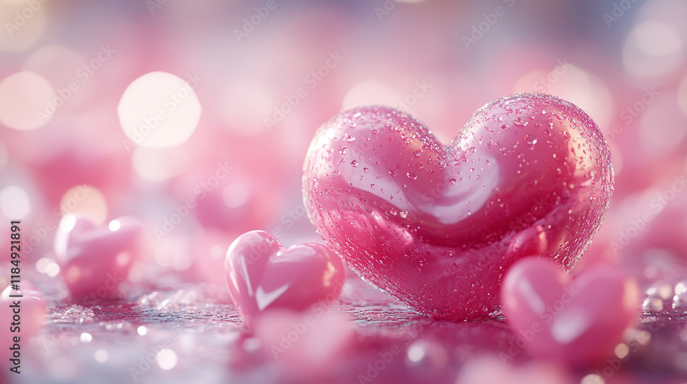 Obraz premium Pink heart-shaped decor with droplets creates a romantic atmosphere for special occasions