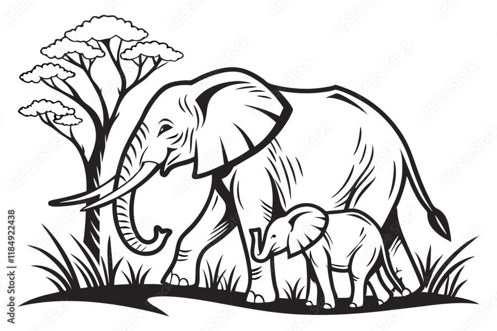 Obraz premium black and white elephant vector