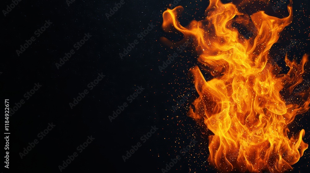 Fototapeta premium Intense Flames with Bright Orange Color on Black Background