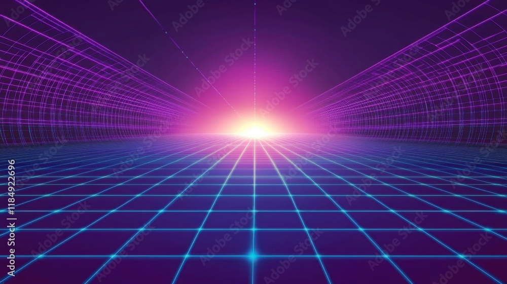 Hypnotic Retrofuturistic Grid Tunnel Design Hypnotic Retrofuturistic Grid Tunnel Design
