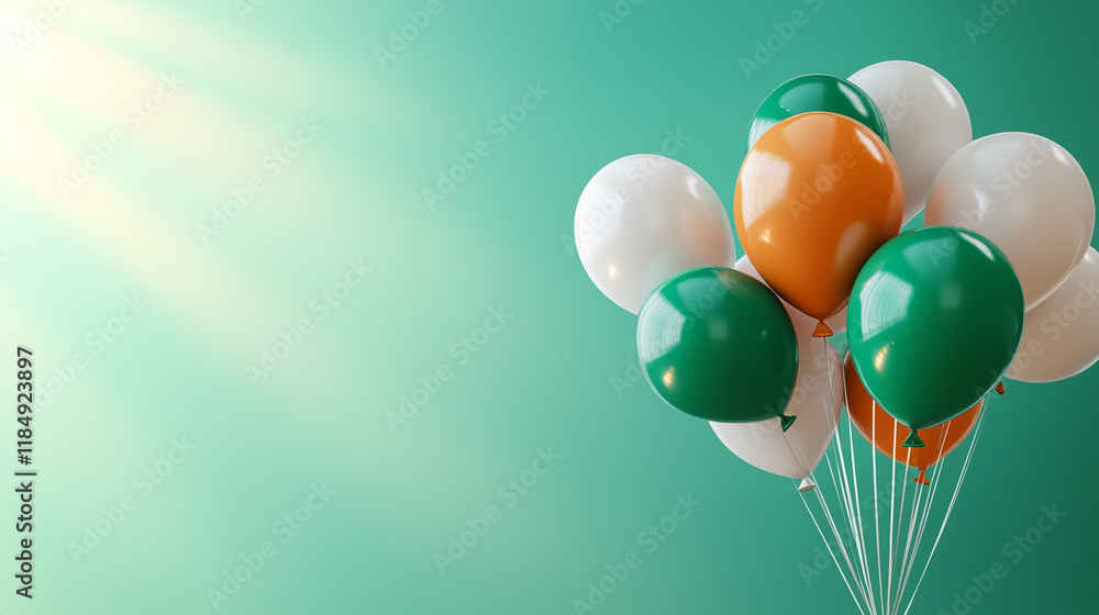 Bouquet of balloons in the colors of the Indian flag: saffron, white and green Bouquet of balloons in the colors of the Indian flag: saffron, white and green