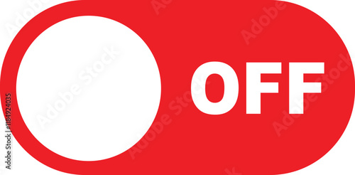 Off toggle switch button flat icon. Switch button Off isolated on transparent background. Power off and slider switch icon. Modern web and mobile app switch button interface element. Red, white button