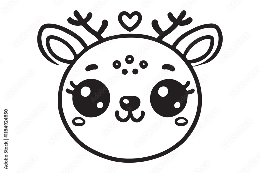 Obraz premium Cute cartoon reindeer face line art