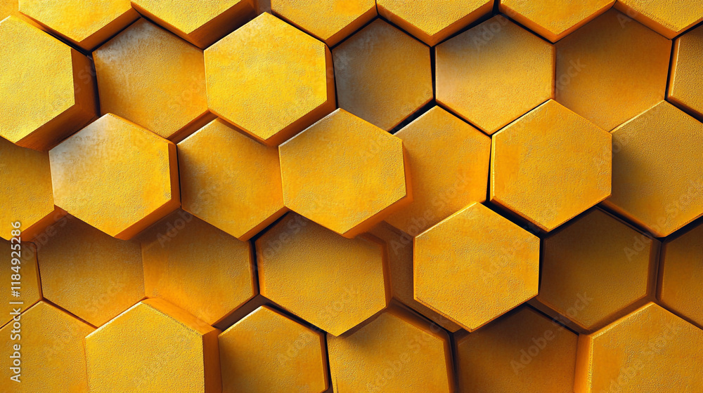 Hexagonal patterns create a vibrant yellow texture in an artistic design Hexagonal patterns create a vibrant yellow texture in an artistic design