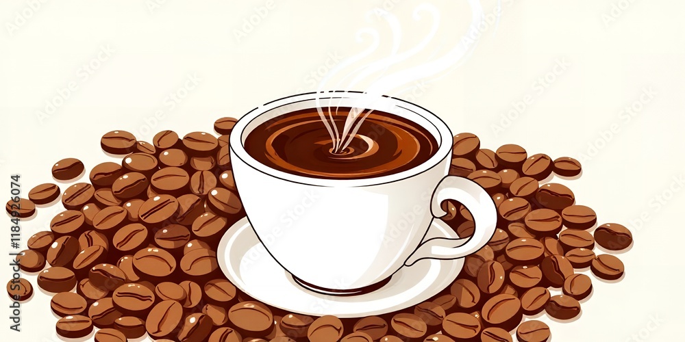 Obraz premium Aromatic Coffee Cup Surrounded by Roasted Beans