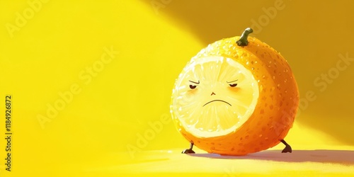 An Angry Lemon Character Illustration On Yellow Background photo