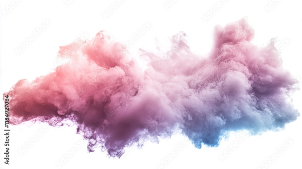 Fototapeta premium A soft, colorful cloud of pink and blue smoke swirls gracefully against a bright background.