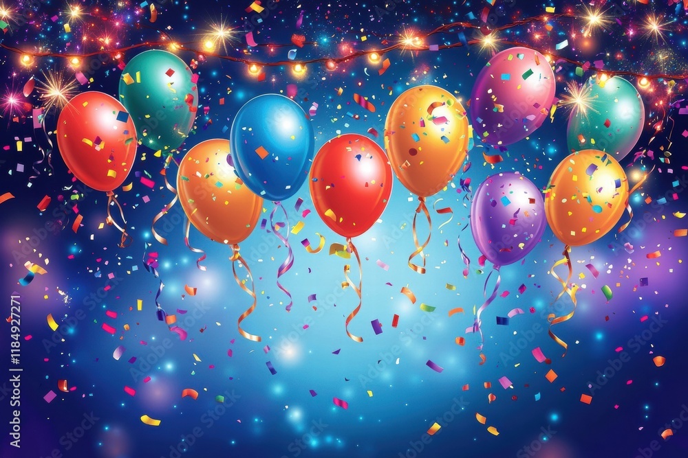 Celebrate with colorful balloons and festive lights creating a joyful atmosphere for parties and special occasions. Generative AI Celebrate with colorful balloons and festive lights creating a joyful atmosphere for parties and special occasions. Generative AI