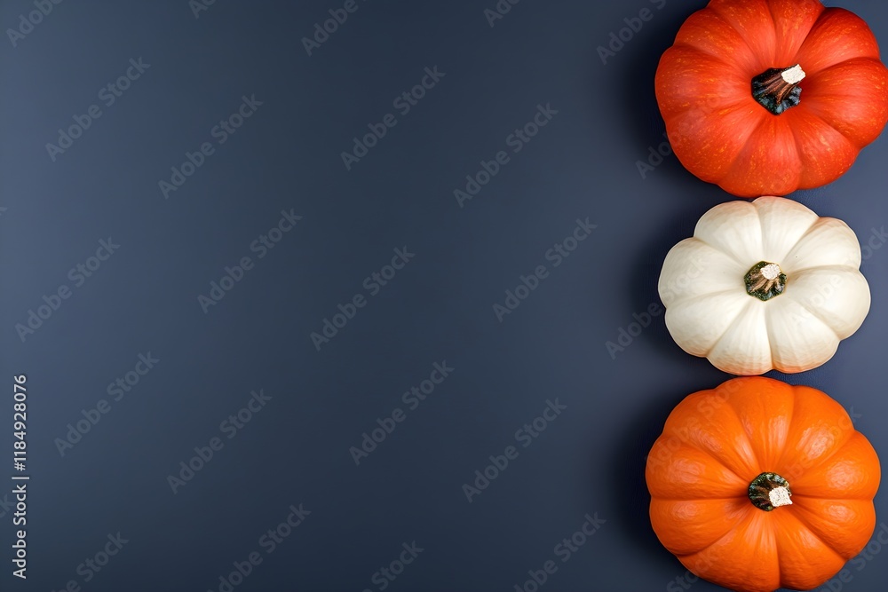 Three pumpkins in vibrant colors arranged on a dark surface, showcasing autumn decor and seasonal themes. Three pumpkins in vibrant colors arranged on a dark surface, showcasing autumn decor and seasonal themes.
