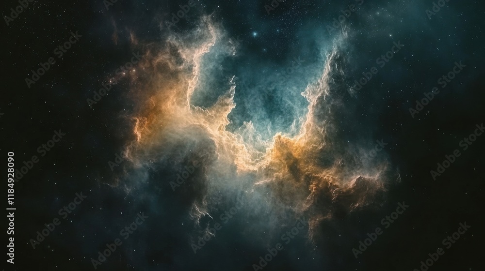 Fototapeta premium A mesmerizing nebula showcased in vibrant hues of blue and orange, capturing the beauty of deep space.