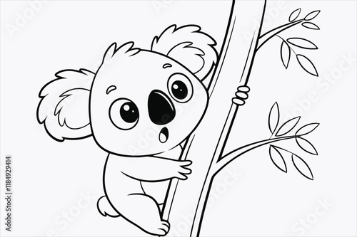 A cartoon illustration of a baby koala climbing a tree