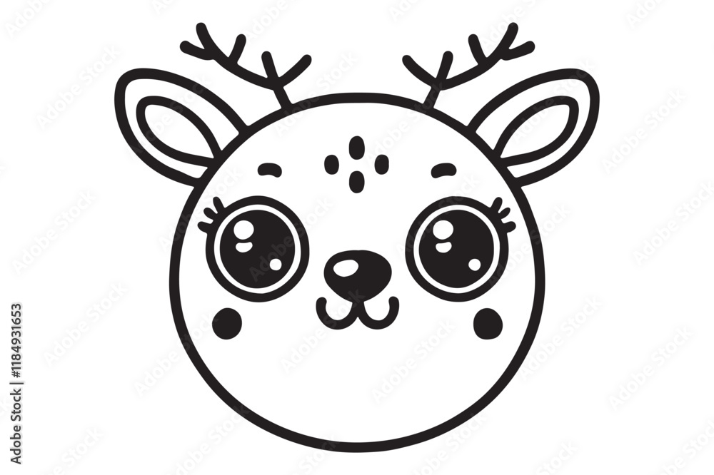 Obraz premium Cute cartoon reindeer face line art