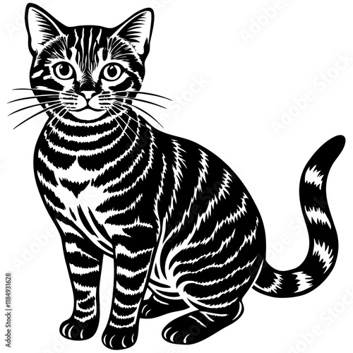 american shorthair cat black silhouette vector with white background, Pet animal silhouette