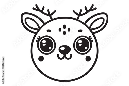 Cute cartoon reindeer face line art