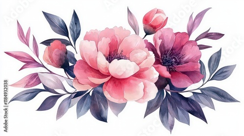 Watercolor light pink peonies on a white background for a greeting card. Hand drawn watercolor illustration.