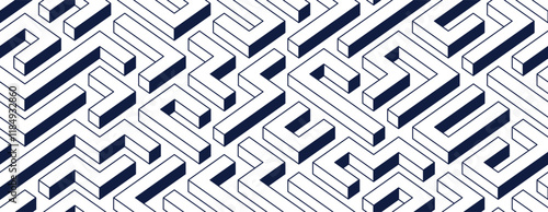 3D labyrinth seamless pattern, vector abstract background of isometric maze wallpaper, geometric blocks creative concept, cubic rebus.