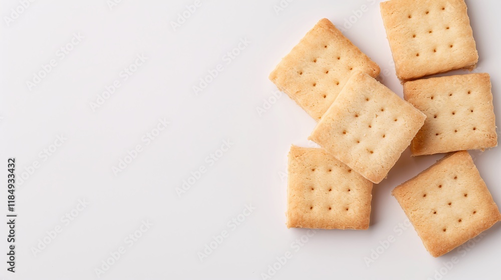 Crackers on white background, square crackers pattern, salty biscuits flat lay, snack food photography, copy space minimalist
Crackers on white background, square crackers pattern, salty biscuits flat lay, snack food photography, copy space minimalist