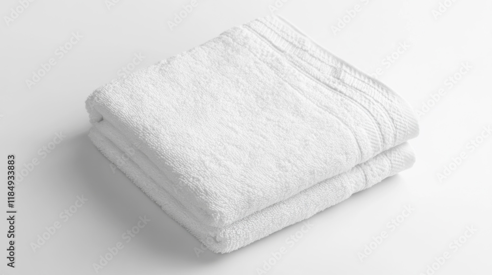 Soft white towels folded neatly on a clean surface in a bright, minimalistic setting Soft white towels folded neatly on a clean surface in a bright, minimalistic setting