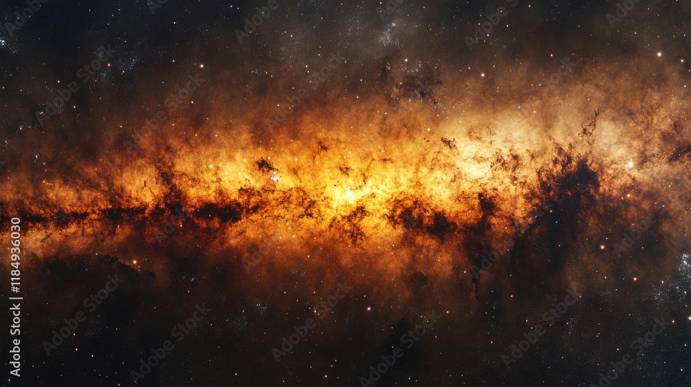 A breathtaking view of a swirling galaxy with vibrant orange and dark cosmic clouds. A breathtaking view of a swirling galaxy with vibrant orange and dark cosmic clouds.