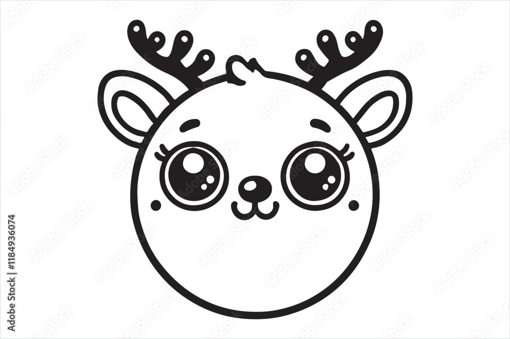 Cute cartoon reindeer face line art Cute cartoon reindeer face line art