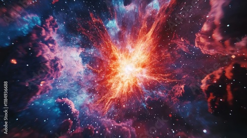 Wallpaper Mural Vibrant explosion of colors in a cosmic nebula, showcasing deep blues, fiery reds, and bright yellows. Torontodigital.ca