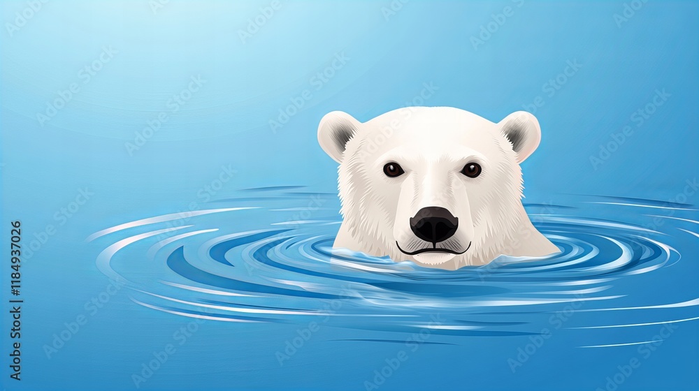 Polar bear calmly floats in the cool, blue water. A serene and peaceful scene. Polar bear calmly floats in the cool, blue water. A serene and peaceful scene.