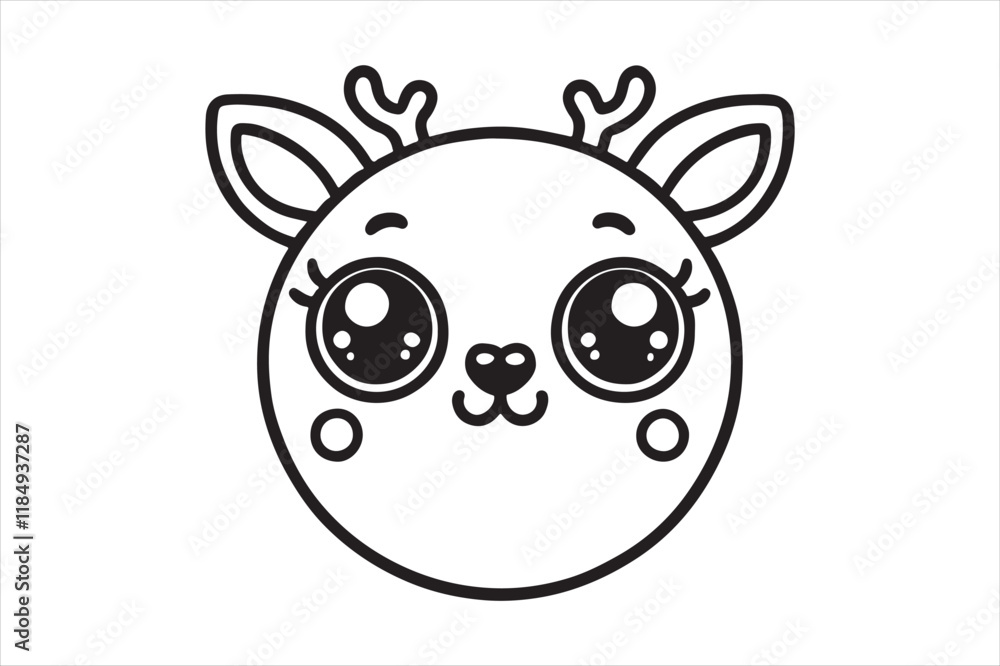 Obraz premium Cute cartoon reindeer face line art