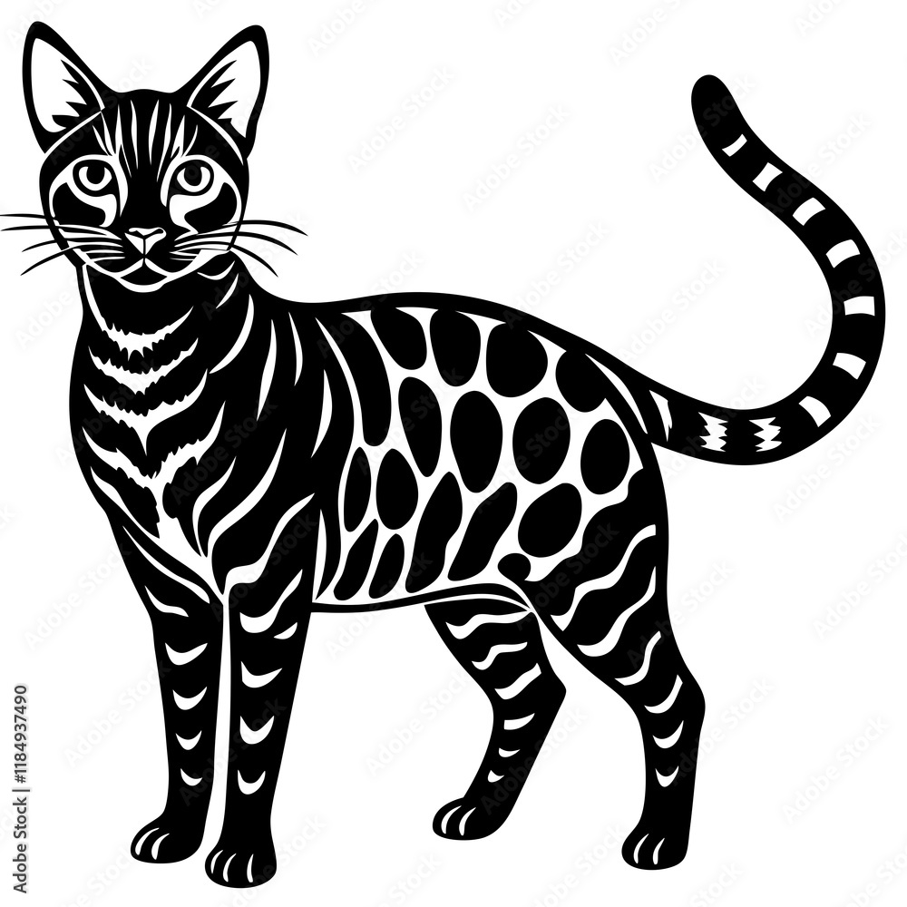 bengal cat black silhouette vector with white background, Pet animal silhouette bengal cat black silhouette vector with white background, Pet animal silhouette