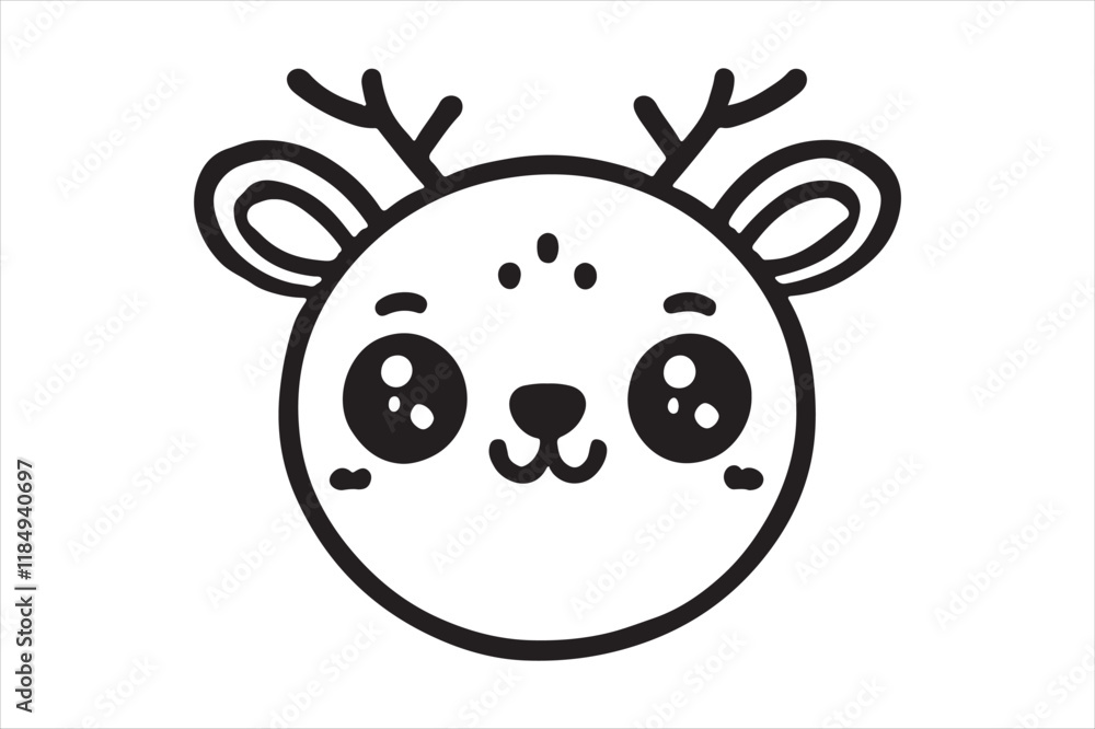 Fototapeta premium Cute cartoon reindeer face line art