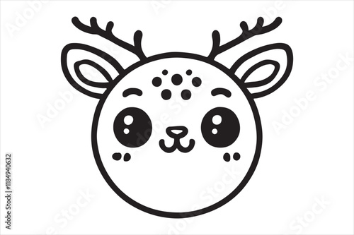 Cute cartoon reindeer face line art