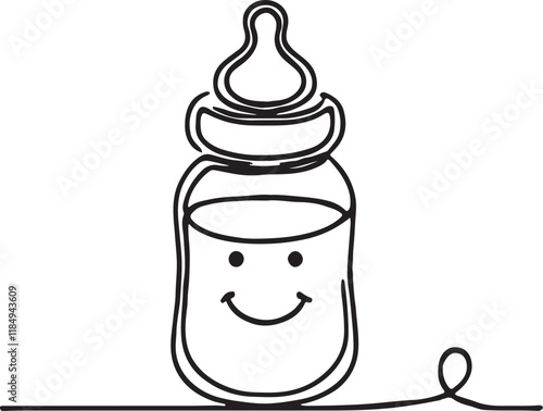 Modern Baby Bottle Icon Line Drawing in Vector Format