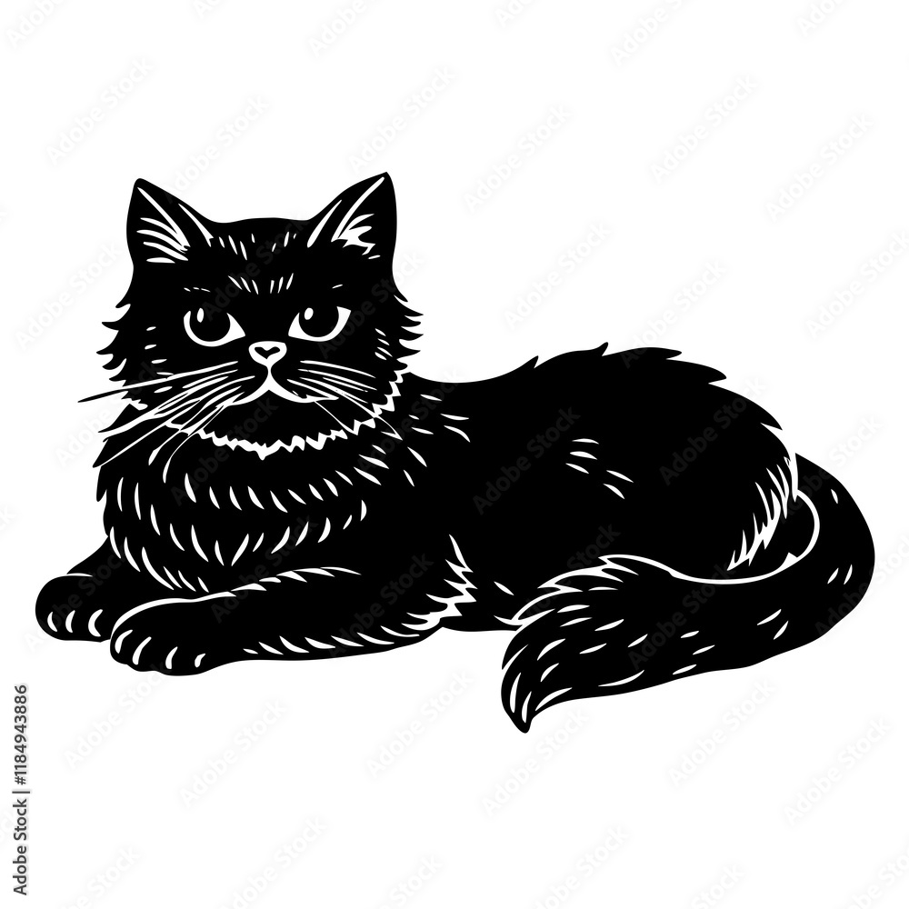 Obraz premium persian cat black silhouette vector with white background, Pet animal silhouette