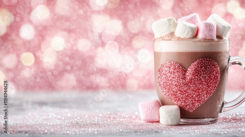 A cup of hot chocolate with marshmallows in the shape of a heart