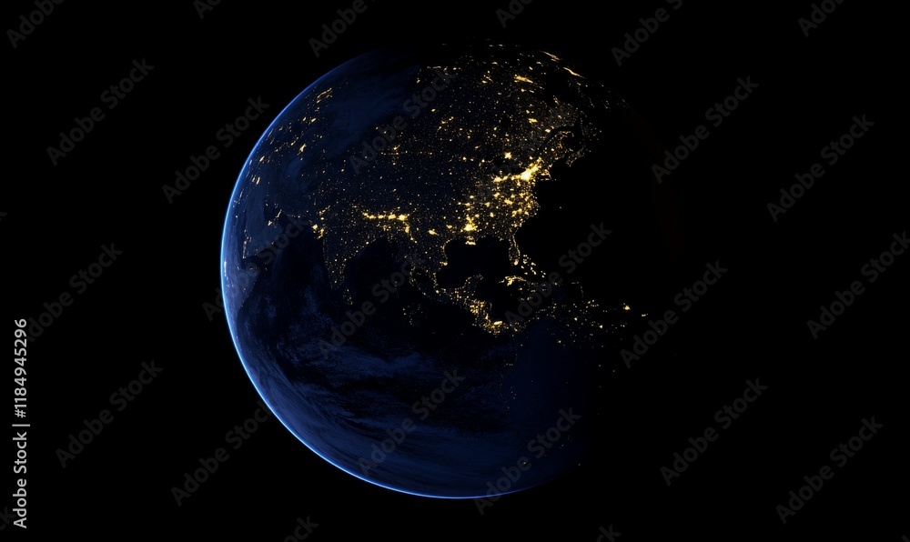The Earth as seen from space, with urban lighting highlighted over Europe. The Earth as seen from space, with urban lighting highlighted over Europe.
