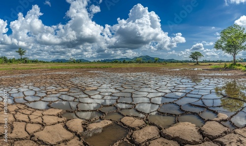 The ground is cracked and dry, indicative of arid conditions or the effects of drought.