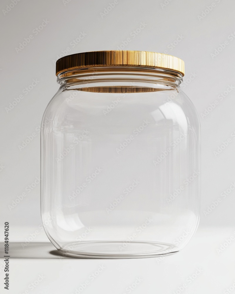 Clear glass jar with a wooden lid, perfect for storage or decoration. Clear glass jar with a wooden lid, perfect for storage or decoration.