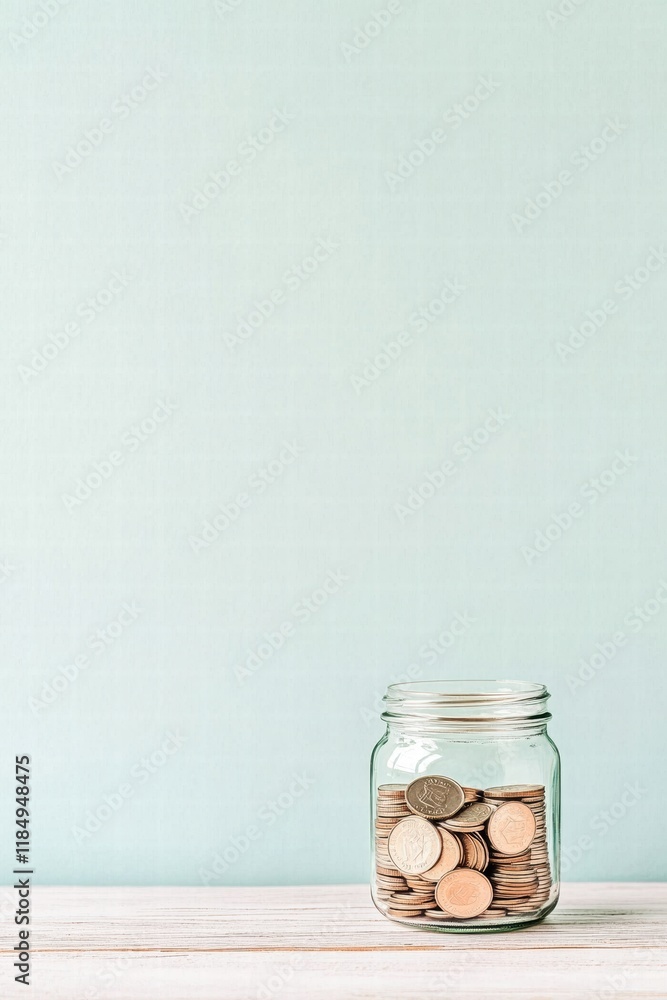 Symbol of limited finances represented by a small coin jar filled with a few coins on a soft background Symbol of limited finances represented by a small coin jar filled with a few coins on a soft background
