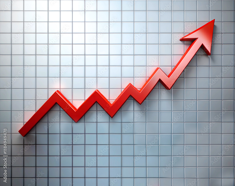 Single red rising line on a financial chart symbolizing positive growth Single red rising line on a financial chart symbolizing positive growth