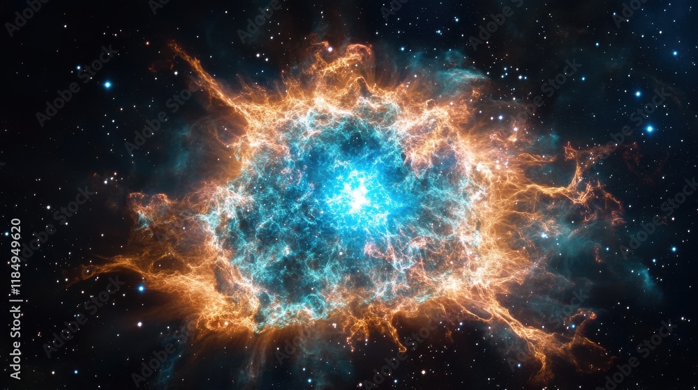 A stunning cosmic explosion in vibrant blues and oranges, illustrating the beauty of a nebula in deep space. A stunning cosmic explosion in vibrant blues and oranges, illustrating the beauty of a nebula in deep space.