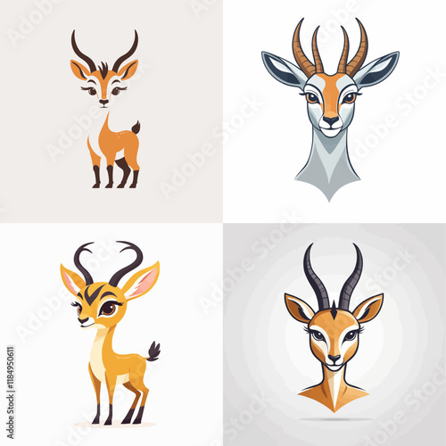 gazelle set, Cute gazelle character.cartoon,
sticker, vector illustration.