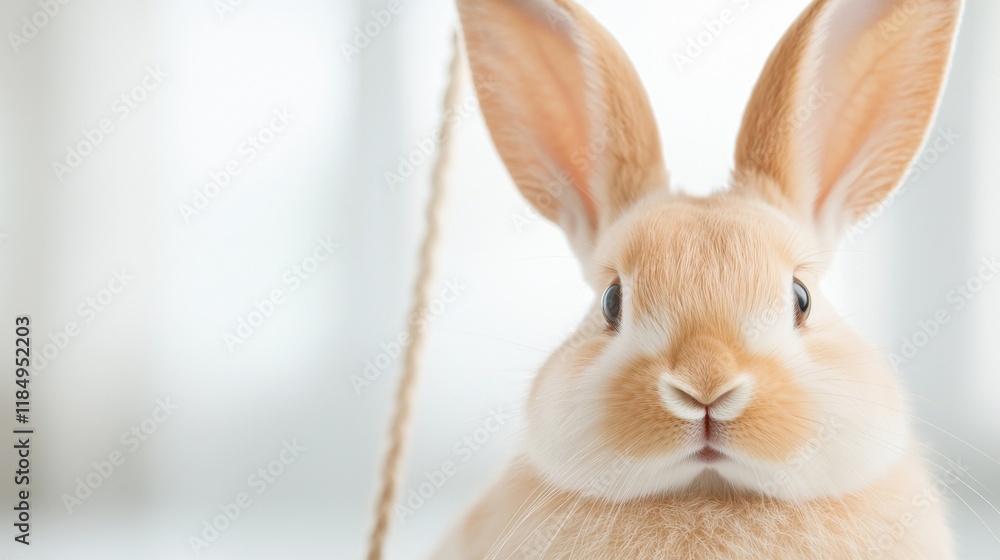 Obraz premium A close up of a rabbit with a rope around its neck