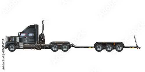low loader semi trailer truck heavy industries 3D vector Illustration