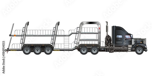 Car carrier trailer, big rig car hauler semi trailer truck transporting cars on two levels 3D vector illustration