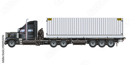 Semi trailer truck heavy cargo container logistic delivery service 3D vector illustration