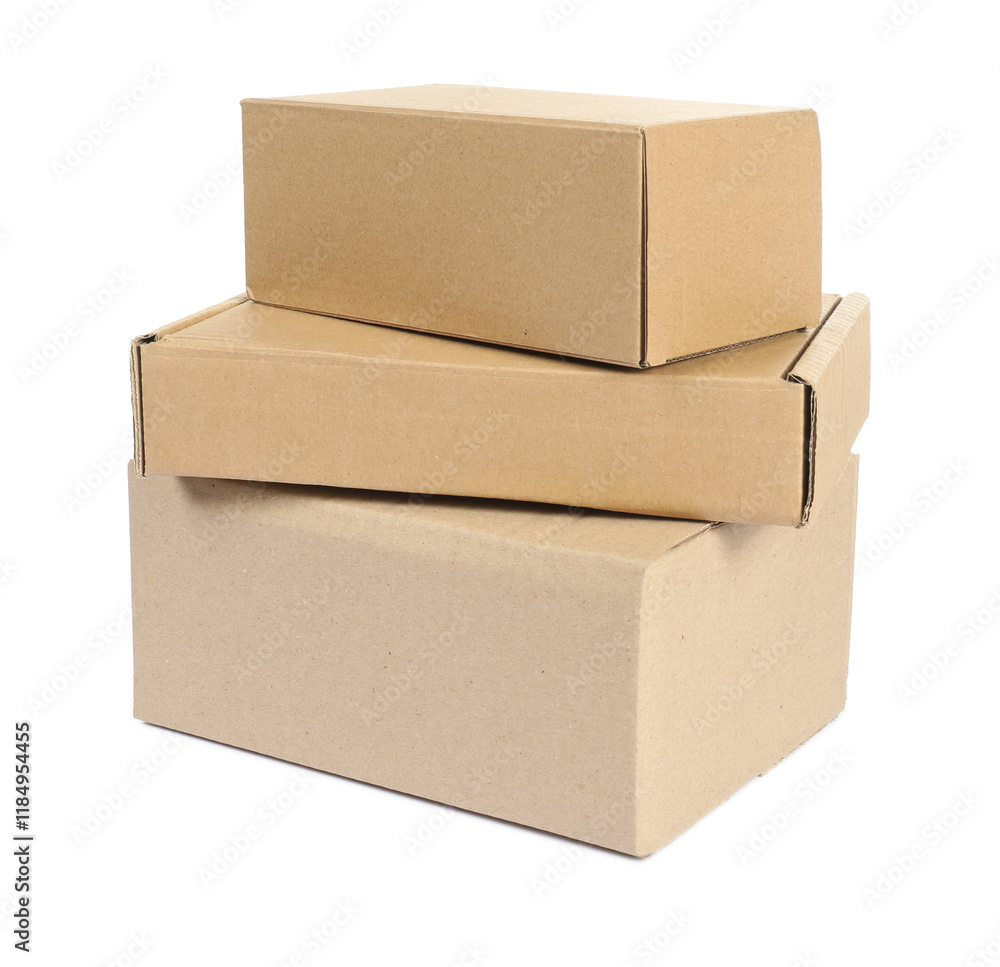 Stack of cardboard parcel boxes isolated on white Stack of cardboard parcel boxes isolated on white