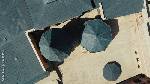 A bird's eye view of the Alaaddin Mosque courtyard in Konya. An important example of Seljuk architecture, this complex is fascinating with its tombs, mosque and large courtyard. photo