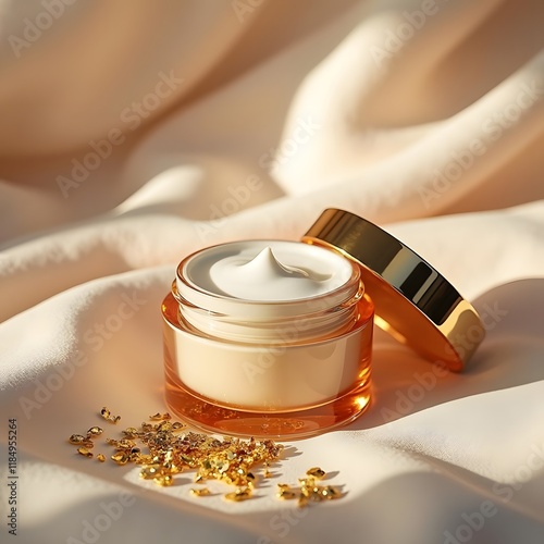 Gilded Treasure A Luxurious Skincare Cream Jar on Soft Fabric photo