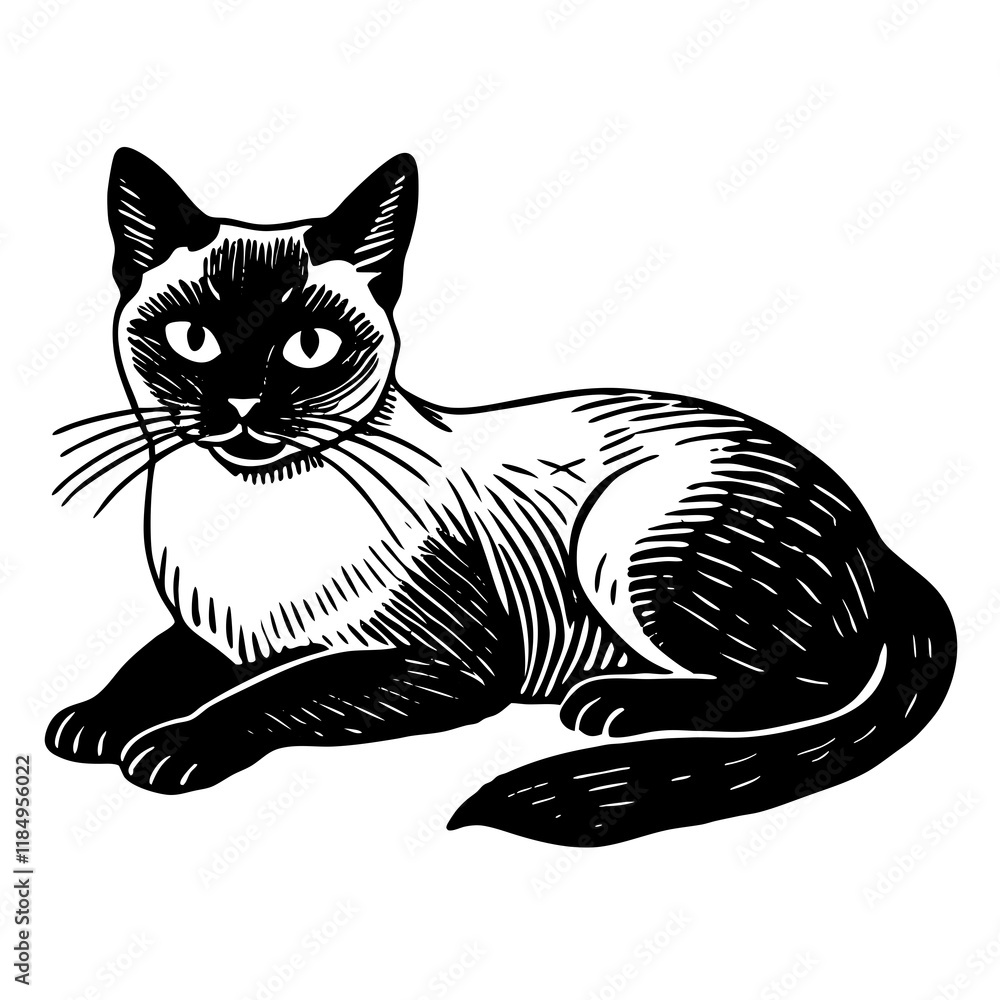 siamese cat black silhouette vector with white background, Pet animal silhouette siamese cat black silhouette vector with white background, Pet animal silhouette